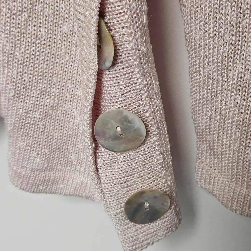 Vintage Barbara Katz Feather Pink Sz M Lenin Blend Knit Bliuse Shell Button - Picture 5 of 16